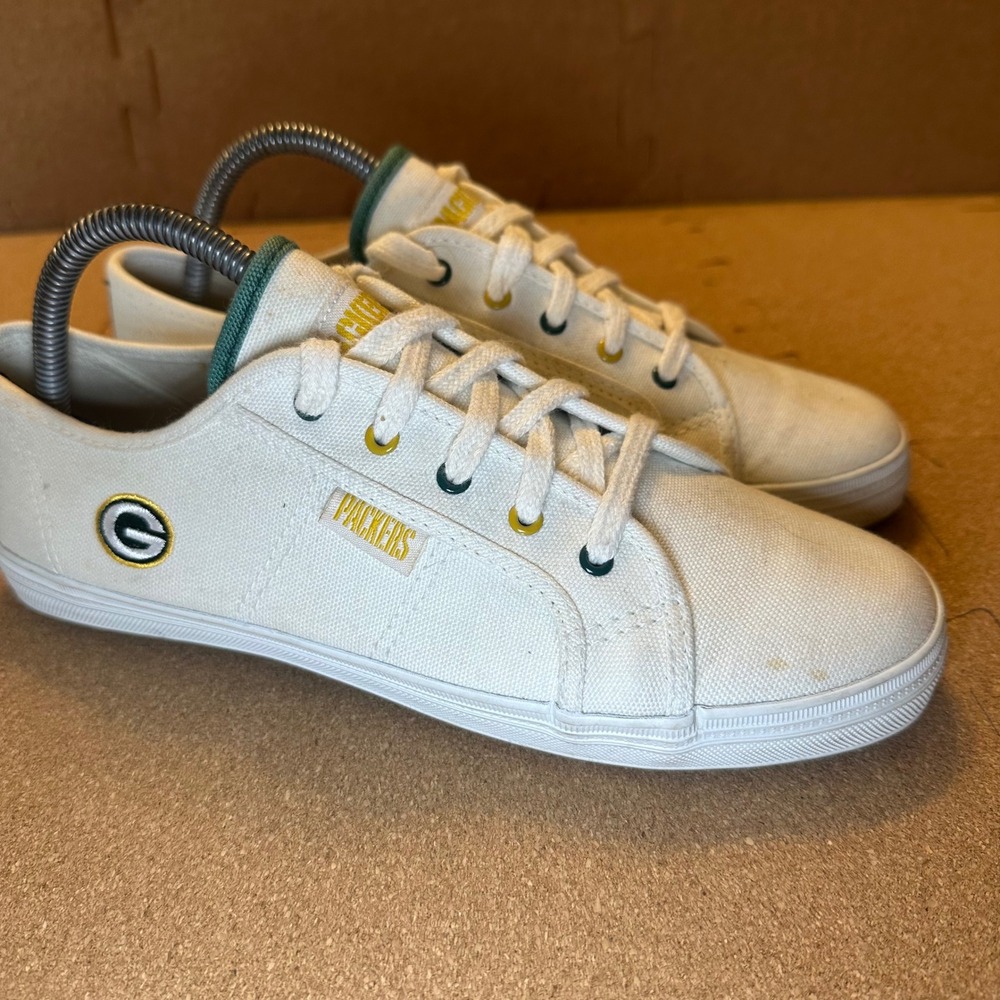 Green Bay Packers Canvas Sneakers Mens 8.5 White Low Top Lace Up NFL Fan Shoes